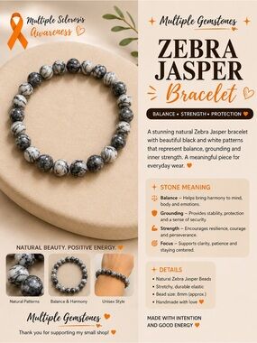 Zebra Jasper Bracelet — Black & White Gemstone Bracelet